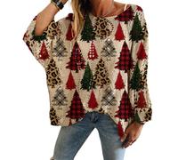 Genérico Christmas Jumpers for Women, Christmas Crochet Sweaters, Xmas Print Pullover Knitwear Hollow Baggy Tops, Cozy Fall Sweater Pullover for Holiday Party (A,L)