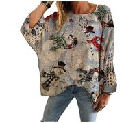 Genérico Christmas Jumpers for Women, Christmas Crochet Sweaters, Xmas Print Pullover Knitwear Hollow Baggy Tops, Cozy Fall Sweater Pullover for Holiday Party (C,L)