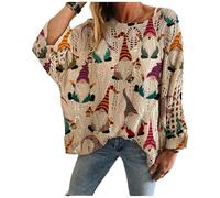 Genérico Christmas Jumpers for Women, Christmas Crochet Sweaters, Xmas Print Pullover Knitwear Hollow Baggy Tops, Cozy Fall Sweater Pullover for Holiday Party (F,L)