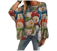 Genérico Christmas Jumpers for Women, Christmas Crochet Sweaters, Xmas Print Pullover Knitwear Hollow Baggy Tops, Cozy Fall Sweater Pullover for Holiday Party (G,L)