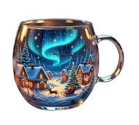 Genérico Christmas Mugs, 300ml Christmas Transparent Festive Painted stained glass coffee mug with handles for Hot Cold Drinks