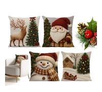 Genérico Christmas Pillow Cover - Linen 45x45cm | Snowman Reindeer Pattern Fall Cushion Covers | Throw Pillow Case Set of 4 For Sofa Bedroom Living Room Dorm Apartment Holiday Home Decoration Use