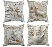 Genérico Christmas Pillow Covers, White Christmas Themed Cushion Covers Set of 4, Winter Throw Pillow Cover with 3D Embossed Details for Home Living Room (50cm*50cm/20in*20in)