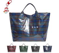Genérico Christmas Plaid Pvc Tote Bag for Women, 2026 New Large Letter Print Handbag for Work Shopping Gift Tote Bags (Blue)