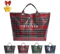 Genérico Christmas Plaid Pvc Tote Bag For Women, Clear Plastic Handbag, Letters Print Christmas Tote Bags (Red)