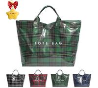 Genérico Christmas Plaid Pvc Tote Bag For Women, Clear Plastic Handbag, Letters Print Christmas Tote Bags (Green)