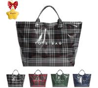 Genérico Christmas Plaid Pvc Tote Bag For Women, Clear Plastic Handbag, Letters Print Christmas Tote Bags (Black)