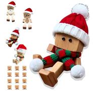 Genérico Christmas Shaking Wooden Man Figurine, Shaking Feet Wooden Doll with Christmas Hat, Handmade Shakings Woodens Man Figurine with 12PCS Magnetic Expressions, Car Dashboard Decor (Scarf+Hat)