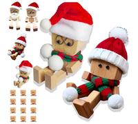 Genérico Christmas Shaking Wooden Man Figurine, Shaking Feet Wooden Doll with Christmas Hat, Handmade Shakings Woodens Man Figurine with 12PCS Magnetic Expressions, Car Dashboard Decor (Set-a)