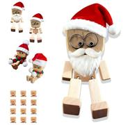 Genérico Christmas Shaking Wooden Man Figurine, Shaking Feet Wooden Doll with Christmas Hat, Handmade Shakings Woodens Man Figurine with 12PCS Magnetic Expressions, Car Dashboard Decor (Santa Claus)