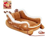 Genérico Christmas Sleigh Dog Bed, 2026 New Funny Santa Sleigh Pet Warm Bed with Non-Slip Base,Removable & Washable Plush Pet Warm Sofa with Non-Slip Base for Winter Indoor Outdoor (Brown,Large)