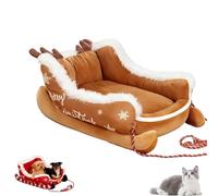 Genérico Christmas Sleigh Dog Bed, Christmas Themed Pet Sleigh Bed, Soft and Comfortable, Washable Holiday Pet Beds, for Small & Large Pets (Yellow,Large)