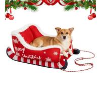 Genérico Christmas Sleigh Dog Bed, Christmas Themed Pet Sleigh Bed, Winter Holiday Puppy Animal Calming Sleeping Kitten, Christmass Cat Dog Nest for Winter Indoor Outdoor (S)