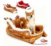 Genérico Christmas Sleigh Dog Bed, Funny Santa Sleigh Pet Warm Bed, Detachable and Washable, with Non-Slip Base, Christmas Plush Dog Beds, For Winter Indoor Outdoor (Brown,Large)
