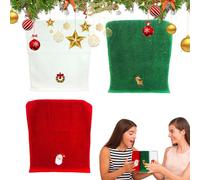Genérico Christmas Towels - Holiday Kitchen Decorative Set Absorbent Cotton, Guest Bathroom Linen Hand, Festive Design Red Green, Decorative Linen Kitchen, Embroidered Set Santa Snowman Tree | per