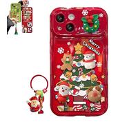 Genérico Christmas Tree Pendant Flip Mirror Case Cover for 17/16/15/14/13/12/11/X/XR Pro MAX Plus, Festive Protective Phone Case with Built-in Mirror, 3D Christmas Tree Charm (for 14 Plus/MAX,Red)