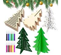 Genérico Christmas Tree Project - Timber Plant Form, Unpainted Wooden Shape with Colouring Pens Set for Artistic Expression, Desktop Model, Craft Kit for Little, Grown Ups and Mantel Decoration