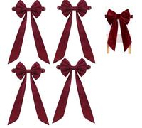 Genérico Christmas Velvet Chair Decoration Red Bows, Velvet Chair Sashes, Easy to Tie Festive Red, For Christmas Party, Wedding, Dining Room & Holiday Home Decor (4PCS)