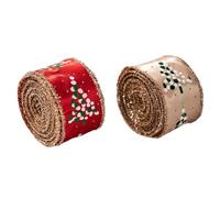Genérico Christmas Wired Ribbon - 2 Rolls Burlap Edge Sparkly Fabric Trim, Decorative Craft Material | for Wrapping, Wreaths, Party, Stairs, Window, Garden, Garland, DIY Holiday Projects