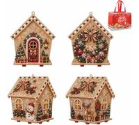 Genérico Christmas Wooden House Pearl Art Craft Kit, Festive Snowman Santa Reindeer Pattern Handmade Ornaments, Light Up Pearl Art Set for Adults, Holiday Tabletop Decor & Xmas Tree (E)