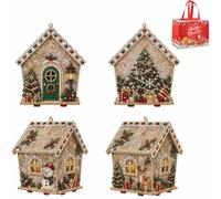Genérico Christmas Wooden House Pearl Art Craft Kit, Festive Snowman Santa Reindeer Pattern Handmade Ornaments, Light Up Pearl Art Set for Adults, Holiday Tabletop Decor & Xmas Tree (A)