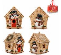 Genérico Christmas Wooden House Pearl Art Craft Kit, Festive Snowman Santa Reindeer Pattern Handmade Ornaments, Light Up Pearl Art Set for Adults, Holiday Tabletop Decor & Xmas Tree (F)