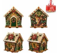 Genérico Christmas Wooden House Pearl Art Craft Kit, Festive Snowman Santa Reindeer Pattern Handmade Ornaments, Light Up Pearl Art Set for Adults, Holiday Tabletop Decor & Xmas Tree (B)
