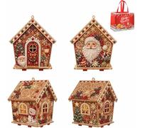 Genérico Christmas Wooden House Pearl Art Craft Kit, Festive Snowman Santa Reindeer Pattern Handmade Ornaments, Light Up Pearl Art Set for Adults, Holiday Tabletop Decor & Xmas Tree (C)