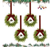 Genérico Christmas Wreath - 4-Piece Rustic Farmhouse Indoor Decoration with Vintage Bells | Artificial Wreath with Red Bow, for Front Door or Mantel