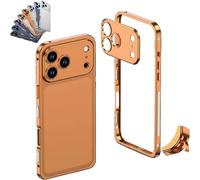 Genérico ChubbyCase Ultra-Thin Metal Frame Heat Dissipation Case with Lens Protector, Detachable Lens Cover, One-Click Installation, for iPhone 17/16/15/14 Pro MAX (for iPhone 14,Orange)