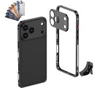 Genérico ChubbyCase Ultra-Thin Metal Frame Heat Dissipation Case with Lens Protector, Detachable Lens Cover, One-Click Installation, for iPhone 17/16/15/14 Pro MAX (for iPhone 17pro,Black)
