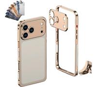Genérico ChubbyCase Ultra-Thin Metal Frame Heat Dissipation Case with Lens Protector, Detachable Lens Cover, One-Click Installation, for iPhone 17/16/15/14 Pro MAX (for iPhone 16promax,Gold)