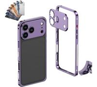 Genérico ChubbyCase Ultra-Thin Metal Frame Heat Dissipation Case with Lens Protector, Detachable Lens Cover, One-Click Installation, for iPhone 17/16/15/14 Pro MAX (for iPhone 15plus,Purple)
