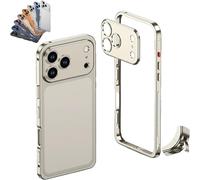 Genérico ChubbyCase Ultra-Thin Metal Frame Heat Dissipation Case with Lens Protector, Detachable Lens Cover, One-Click Installation, for iPhone 17/16/15/14 Pro MAX (for iPhone 13promax,Titanium)