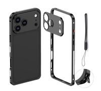 Genérico ChubbyCase Ultra-Thin Metal Frame Heat Dissipation Case with Lens Protector for iPhone 17/16/15/14/13 Pro MAX, Detachable Shockproof Magnetic Charging Phone Case (16Pro,Black)