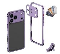 Genérico ChubbyCase Ultra-Thin Metal Frame Heat Dissipation Case with Lens Protector for iPhone 17/16/15/14 Pro MAX, Detachable Metal Lens Cover with Heat Dissipation Vents (Purple,17)
