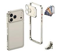 Genérico ChubbyCase Ultra-Thin Metal Frame Heat Dissipation Case with Lens Protector for iPhone 17/16/15/14 Pro MAX, Detachable Metal Lens Cover with Heat Dissipation Vents (Clear,17)