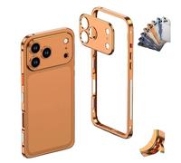 Genérico ChubbyCase Ultra-Thin Metal Frame Heat Dissipation Case with Lens Protector for iPhone 17/16/15/14 Pro MAX, Detachable Metal Lens Cover with Heat Dissipation Vents (Orange,15 Pro)