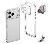 Genérico ChubbyCase Ultra-Thin Metal Frame Heat Dissipation Case with Lens Protector for iPhone 17/16/15/14 Pro MAX, Detachable Metal Lens Cover with Heat Dissipation Vents (Silver,16)