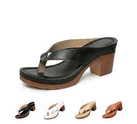 Genérico Chunky Heel Sandals for Women Summer Dressy, Arch Support Comfortable Orthopedic Slip-On Open Toe Heeled Flip Flops Bridal Party Wedding Shoes Casual Wedge Thong Sandals (black,37)