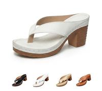 Genérico Chunky Heel Sandals for Women Summer Dressy, Arch Support Comfortable Orthopedic Slip-On Open Toe Heeled Flip Flops Bridal Party Wedding Shoes Casual Wedge Thong Sandals (white,40)