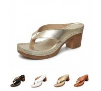 Genérico Chunky Heel Sandals for Women Summer Dressy, Arch Support Comfortable Orthopedic Slip-On Open Toe Heeled Flip Flops Bridal Party Wedding Shoes Casual Wedge Thong Sandals (gold,41)