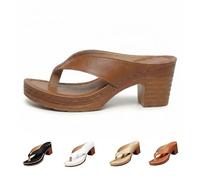 Genérico Chunky Heel Sandals for Women Summer Dressy, Arch Support Comfortable Orthopedic Slip-On Open Toe Heeled Flip Flops Bridal Party Wedding Shoes Casual Wedge Thong Sandals (brown,40)