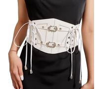 Genérico Cinturón de corsé de sintética con cordones laterales y cintura elástica ancha medieval debajo del busto para mujer (White One Size)