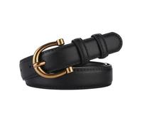 Genérico Cinturón de cuero for mujer Cinturilla flaca marrón Cinturones con hebilla dorada for jeans y pantalones casuales(Black B)