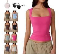 Genérico Cleargget Tank Top, Cleargget Clergment Women's Square Neck Sleeveless Double-Layer Tank Tops Basic Tight T Shirts (Rose,XS)