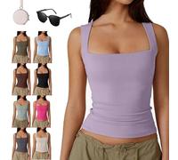 Genérico Cleargget Tank Top, Cleargget Clergment Women's Square Neck Sleeveless Double-Layer Tank Tops Basic Tight T Shirts (Purple,XL)
