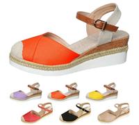 Genérico Closed Toe Platform Wedge Sandals Espadrilles Wedges for Women Platform Espadrille Sandals Summer Dressy Color Block Ankle Strap Closed Toe (Orange,40)