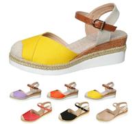 Genérico Closed Toe Platform Wedge Sandals Espadrilles Wedges for Women Platform Espadrille Sandals Summer Dressy Color Block Ankle Strap Closed Toe (Yellow,39)