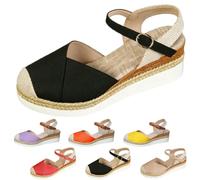 Genérico Closed Toe Platform Wedge Sandals Espadrilles Wedges for Women Platform Espadrille Sandals Summer Dressy Color Block Ankle Strap Closed Toe (Black,42)